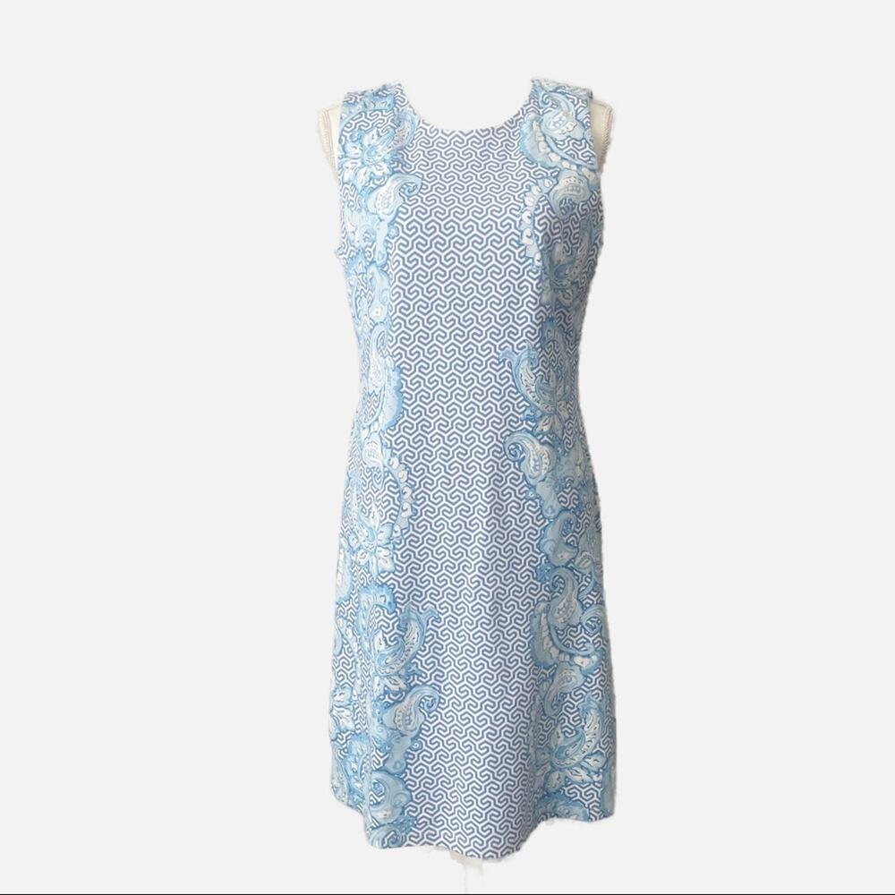 J McLaughlin blue floral shift dress sleeveless sundress size medium